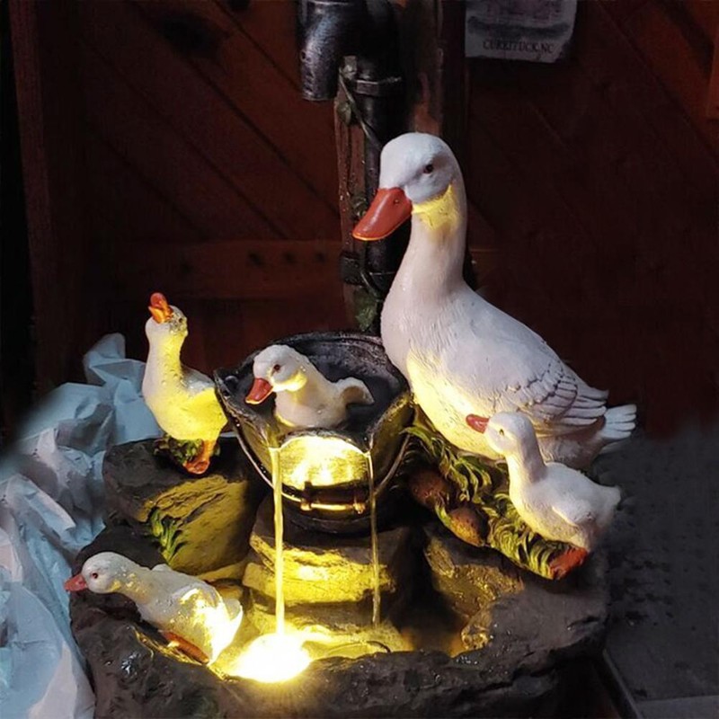 Animal Garden Statue Cute LED Duck Water Fountain Statue Home