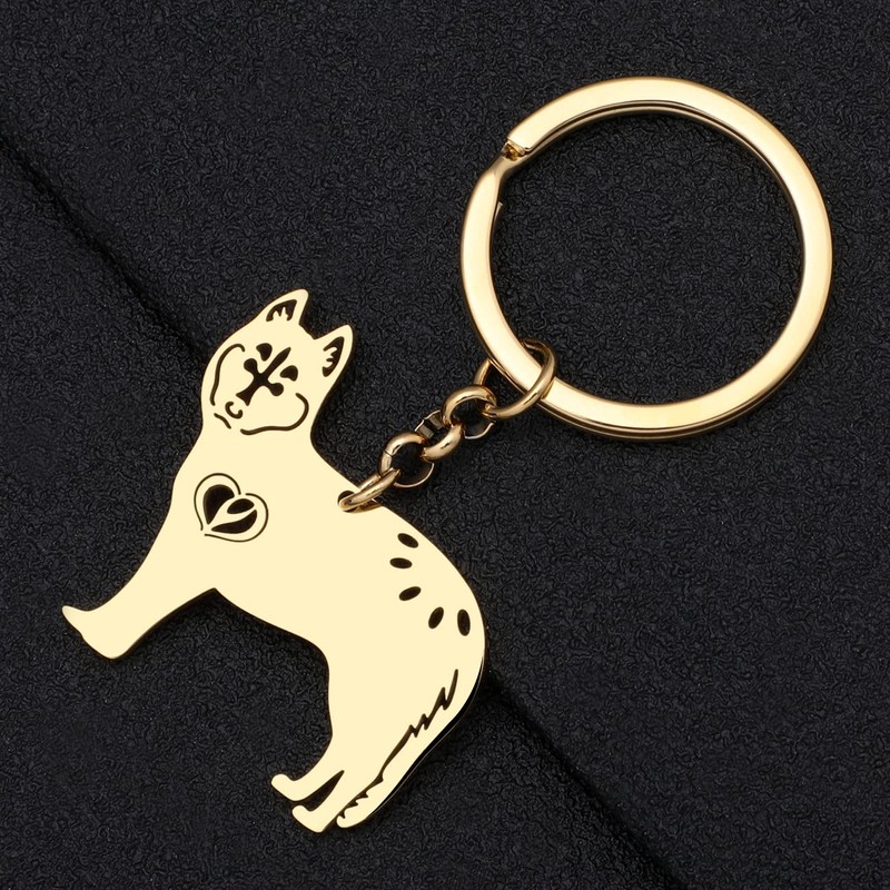 OUSIO Edelstahl 18K Gold Plattiert Siberian Husky Schlüsselanhänger Niedlichen Hund