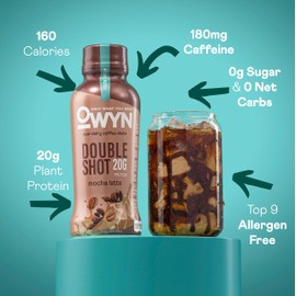 OWYN Only What You Need Doubleshot Dairy Free Keto Protein Coffee Shake, Variety Pack, 0g sugar, 20g plant based protein, 180mg Caffeine, Gluten & Soy Free, Non-GMO, Vegan (12 Pack, 12 Fl Oz Bottles)