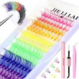 Daconovo Kit de grupos de pestañas de colores, juego de pestañas postizas individuales, pestañas postizas segmentadas con unión y sellado de pestañas y pinzas para pestañas