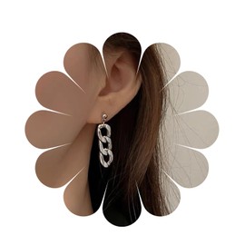 Yienate Punk Earrings Link Chain Vintage Silver Curb Chain Dangle Earrings Statement Earrings with Chunky Chain Links Minimalist Cuban Chain Link Earrings for Women, Zinc, No Gemstone