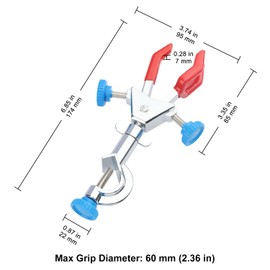 stonylab 3 Prong Swivel Clamp, Sturdy 3 Prong Double Adjust Multipurpose 360 Degree Swivel Rubber Coated Clamp with Boss Head for Laboratory Use, S
