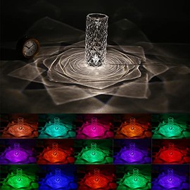 LED Crystal Bedside Table Lamp, Night Light, Rose Rays Crystal Diamond Table Lamp with Remote and Touch Control, Dimmable, USB Charging, 16 Colors Changing RGB for Bedroom, Living Room, Dresser Table