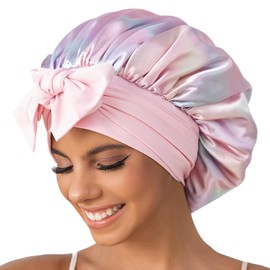 GDTOGRT Satin Silk Bonnet for Sleeping Women, Double Layer Sleep Hair Bonnets Caps for Curly Natural Hair with Tie Band - Aura