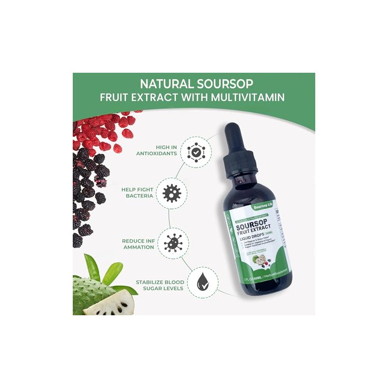 Soursop multivitamin Drop Natural Energy Booster, Immune Support, Vegan,Gluten Free,Non-GMO