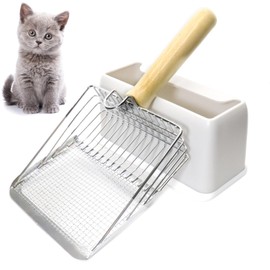 FULUDM Cat Litter Scoop with Container - Metal Cat Litter Scoop with Holder Scoop for Cat Litter Tray