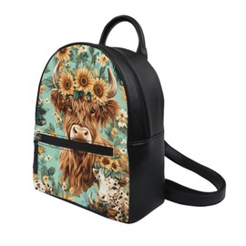 Showudesigns Highland Cows Mini Backpacks for Women Purse Sunflower Small Backpack School Bags Travel Daypack Trip Shoulder Bag Back Pack Handbag Accessories