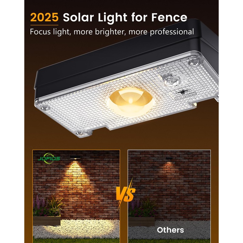 JOFIOS Solar Fence Lights Outdoor, 8 Pack, 50LM Ultra Bright,