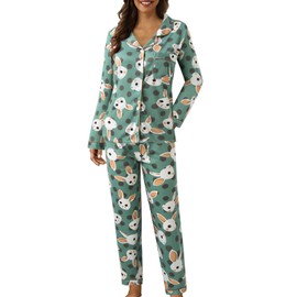 Celucke Women's Soft Comfortable Polka Dot Print Long Sleeve Pajama Set with Lapel Button Design for Relaxation and Sleep, Satin Pyjamas For Women, Pj Shorts Set, Ladies Comfort Lounge Wear
