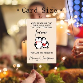 FSSDAS Penguin Merry Christmas Gift Cards for Him Her, Genuine and Deep Xmas Cards for Couples Lovers Fiance Fiancee, Memorable Holiday Celebrations for Husband Wife Boyfriend Girlfriend