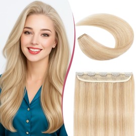 SEGOHAIR Clip In Hair Extensions for women One Piece 5 Clips Real Human Remy Hair Extension Long Straight Hairpieces for women 8 Inches #18P613 Light Blonde mixed Bleach Blonde