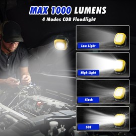 Napatyre Rechargeable LED Work Light,1000 Lumens Magnetic Light with 180° Rotate 4 Modes, Portable Mechanic Light for Car Repair, Camping, Emergency (1 Pack)