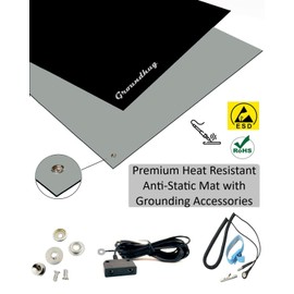 Groundhug by Scientific Americas - ESD Anti Static Mat - Soldering Mat with Anti Static Wrist Strap & Dual Common Point Grounding Cable - Heat Resistant, Dual Layer Rubber - 2.5' x 4', Gray