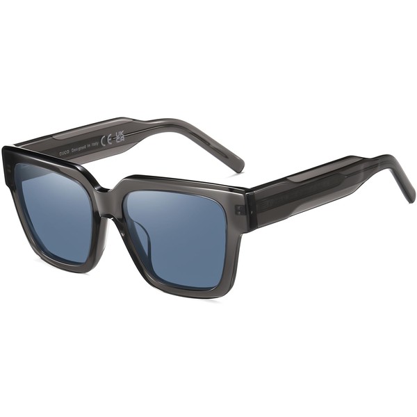 DUCO Retro Rectangular Acetate Polarised Sunglasses for Men UV400 Protection