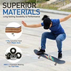 Complete Pro Skateboard by Braille for Girls, Boys, Kids Youth, Adult, Teens, Beginners - Fully Assembled with Poster & Stickers (8.0, Dreamer: Guitar)