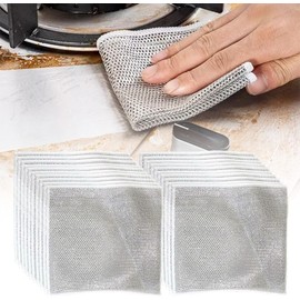 SOPSTUO 10Pcs Non Scratch Wire Dish Cloth, Multipurpose Wire Dishwashing Rags, Double Wire Dishcloth Wet and Dry, Reusable Kitchen Wire Cleaning Cloths for Kitchen Tableware Pots Dish Sink