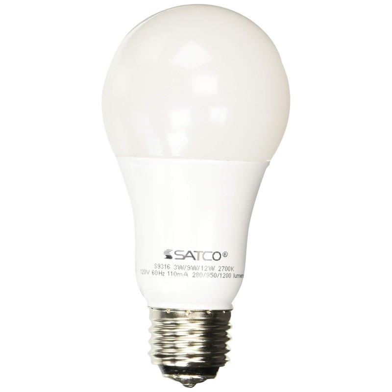 Satco S9316 3W A19 3-Way LED Light Bulb, 2700K, Frosted