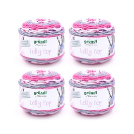 Gründl Lolly Pop Crochet and Knitting Yarn (Wool-Like and Washable Universal Yarn, 100% Polyacrylic, 150 g/240 m, Needle Size: 5-6, 4 x 150 g), Garnet Fresie-Pewter White Colour
