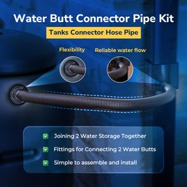Water Butt Connector Pipe Kit 50cm for Downpipe 25mm - Water Butt Connector Hose Pipe and Fittings for Connecting 2 Water Butts Rain Barrel Joining 2 Water Storage Together