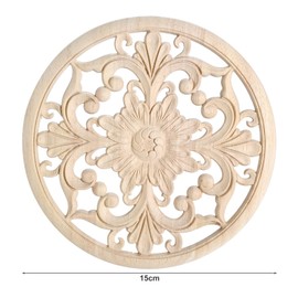 Round Wood Carved Onlays Appliques, Unpainted Wooden Flower Carvings Center Decals for Closet Door Cabinet Drawer Wall Ceilling Dresser Wardrobe(2-Pack, 15cm/6")