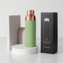 PAANI Pure Copper Water Bottle for Drinking 900ml with Grip Sleeve – Pure Copper Water Flask | Leakproof & Reusable Metal Water Bottle – Ayurvedic Travel WaterBottle for Gym & Yoga – Grey