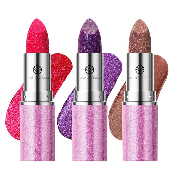 YOUNG VISION Glam Glow Lipstick 3-Piece Set – Shimmering, Chameleon