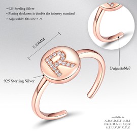 CRYSLOVE 925 Sterling Silver Initial Letter Rings for Women Rose Gold A-Z Stackable Alphabet Knuckle Adjustable Ring Gift for Mother's Day Valentine's Day Christmas