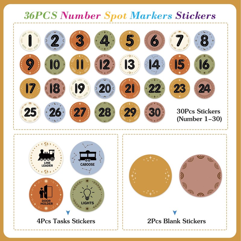 FaCraft 36PCS Boho Line Up Spots for Classroom Floor 4"