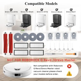 Accessories Kit for Roborock Qrevo S/Qrevo Plus/Qrevo Pro/Qrevo MaxV 【Not for Q Revo】Robot Vacuum, 2 Main Brush Roller, 4 Hepa Filters,4 Mop Pads, 4 Dust Bags, 6 Side Brush, 22 Pack Replacement Parts