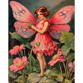 Red and Pink Flowers Fairy on the Green Leaves Paint by Number Fairy Tales DIY Painting on Canvas with Brushes Acrylic Paints Paint by Numbers for Adults and Kids Beginner 16x20 Inch（without Frame）