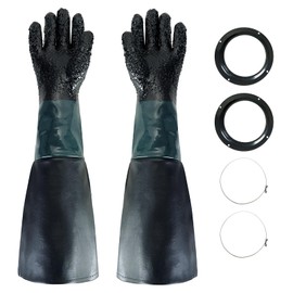 MAOPINER 23.6" Rubber Sandblasting Gloves | Heavy Duty Sandblaster Cabinet Gloves with Particle Palm for Abrasive Blasting with 4 Hole Holders Metal Clamps and Nozzle Gasket