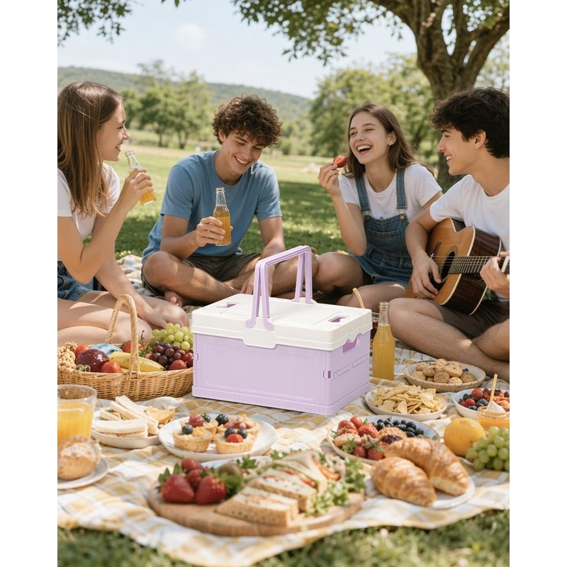 Pastel Plastic Collapsible Storage Crates with Lids and Handle Collapsible