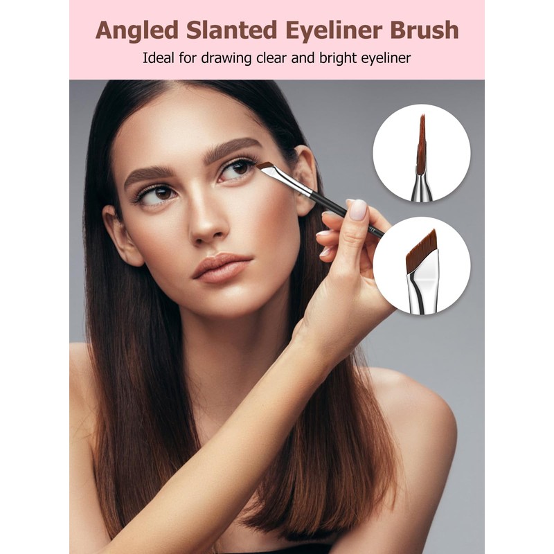 TEOYALL Angled Eyeliner Brushes Set, 3 PCS Ultra Thin Slanted
