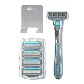AOA - Kit de maquinilla de afeitar para hombre, 7 piezas, incluye 1 mango, 5 cabezales suecos de seis hojas, 1 gancho de ducha de acero inoxidable