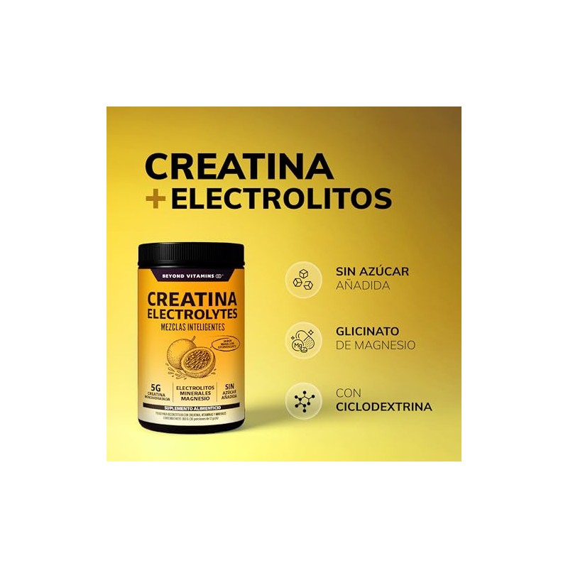 BEYOND VITAMINS Creatina Monohidratada con Electrolitos y Ciclodextrina para Mejor