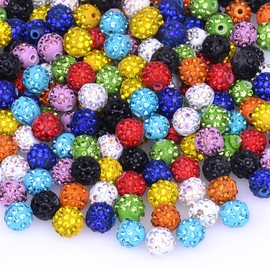 10mm Rhinestone Beads for Crafting, 60Pcs Mixed Colors Shiny Round Shamballa Disco Ball Beads Bulk, Fancy Sparkle Crystal Clay Bead for Necklace Bracelet Earring Jewelry Making and DIY Decoration