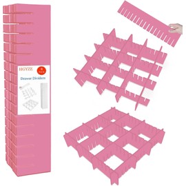 HGYZE Adjustable Drawer Divider 9 cm High, Drawer Divider 42 cm Length, Pink Drawer Organiser Organiser System, Set of 8 Plastic Divider Drawer for Cutlery, Kitchen, Bedroom, Chest of Drawers