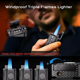 5-in-1 Torch Lighter with Tool, Punch, Holder, Draw Enhancer, Refillable Butane Torch Lighter, Multifunctional Accessories Gift, Windproof Triple Flame Lighters for Candles, Travel, Outdoor