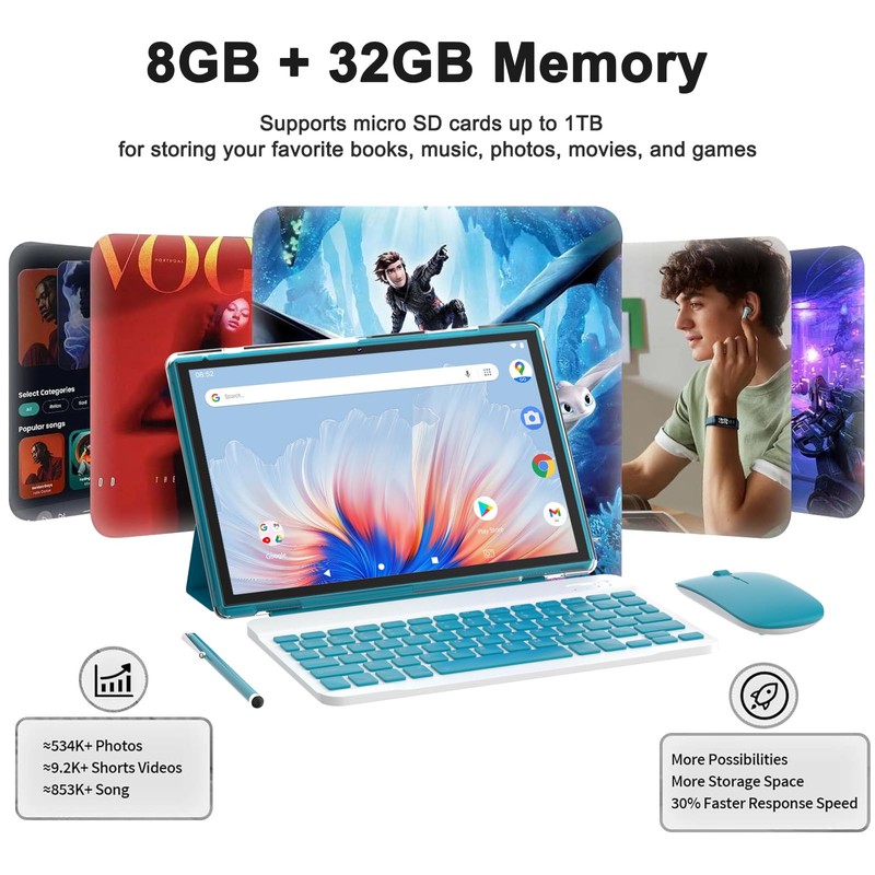 RUIQIAI Tablet Android 15, 2 in 1 Tablets 10 inch