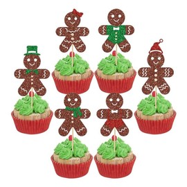 24pcs Christmas Cupcake Toppers Christmas Cupcake Decorations Snowman Christmas Tree Santa Claus Glitter Cupcake Decorations Christmas Decorations Christmas Eve Xmas Cupcake Picks (Style-4)