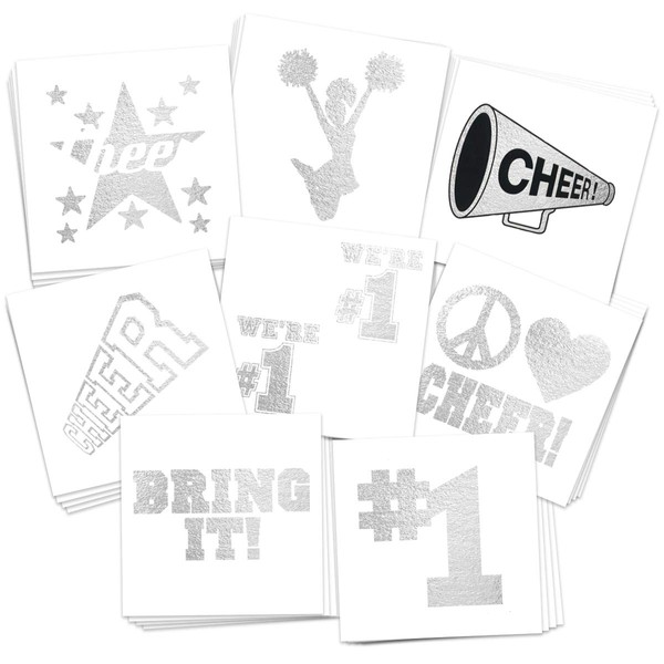 FashionTats Silver Cheer Temporary Tattoos Multi-Pack | 24 Tattoos | Bring It! No.1 Cheerleaders & More! | Skin Safe | MADE IN THE USA