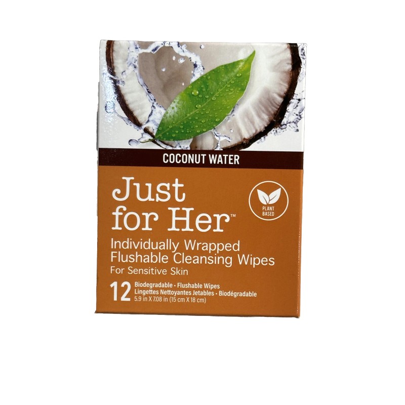 Just for Her Flushable Cleansing Wipes Coconut Water Individually wrapped