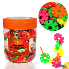 Smart-Planet 400 Neon Flowers in Tin - Snowflakes for Inserting 3.3 cm Children's Toy Educational Toy Building Blocks Pegstones from 3 Years