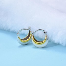 Hoop Earrings for Women Gold Silver Two Tone Earrings Polished Huggie Hoop Earrings Lightweight Chunky Hoops Hypoallergenic Jewelry for Daughter Mom Wife for Birthday Gifts