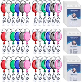 Laumoi Heavy Duty Retractable Badge Holder Reel with Belt Clip Keyring and Waterproof Vertical ID Card Holders for ID Name Card Keychain Badge(6 Colors)