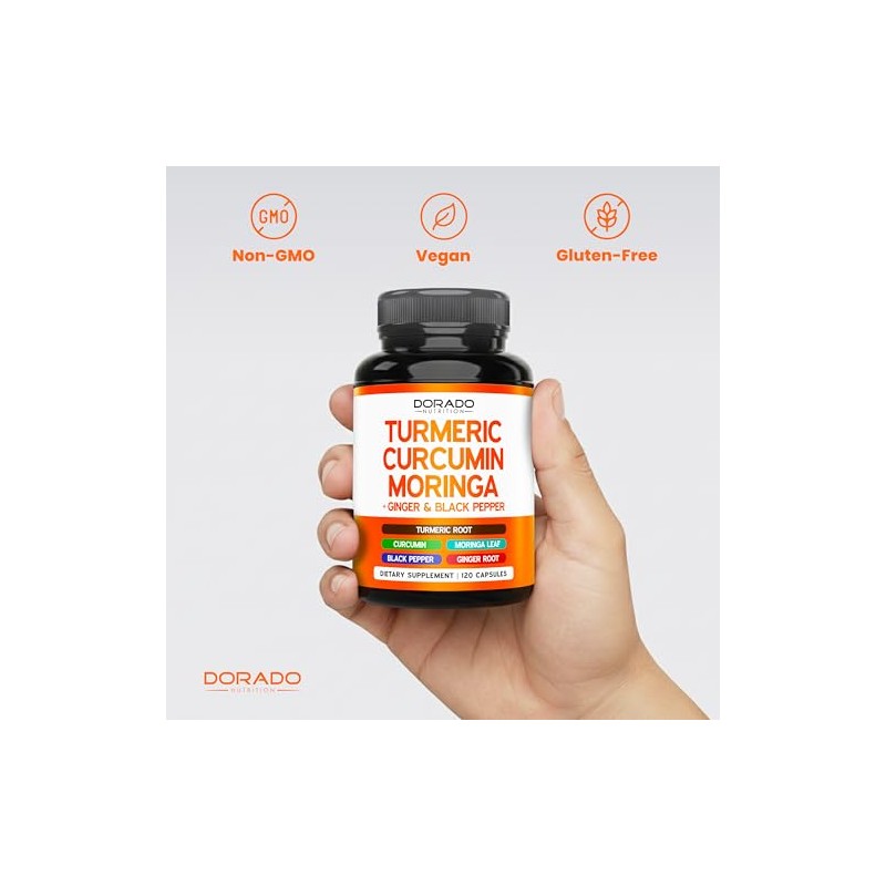 Turmeric Curcumin Supplement with Black Pepper, Ginger, Moringa (Made with