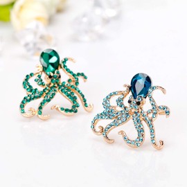 2 Pcs Cartoon Octopus Anmial Brooch Pin Set Water Drop Crystal Rhinestone Brooch for Women Girls Jewelry Gifts