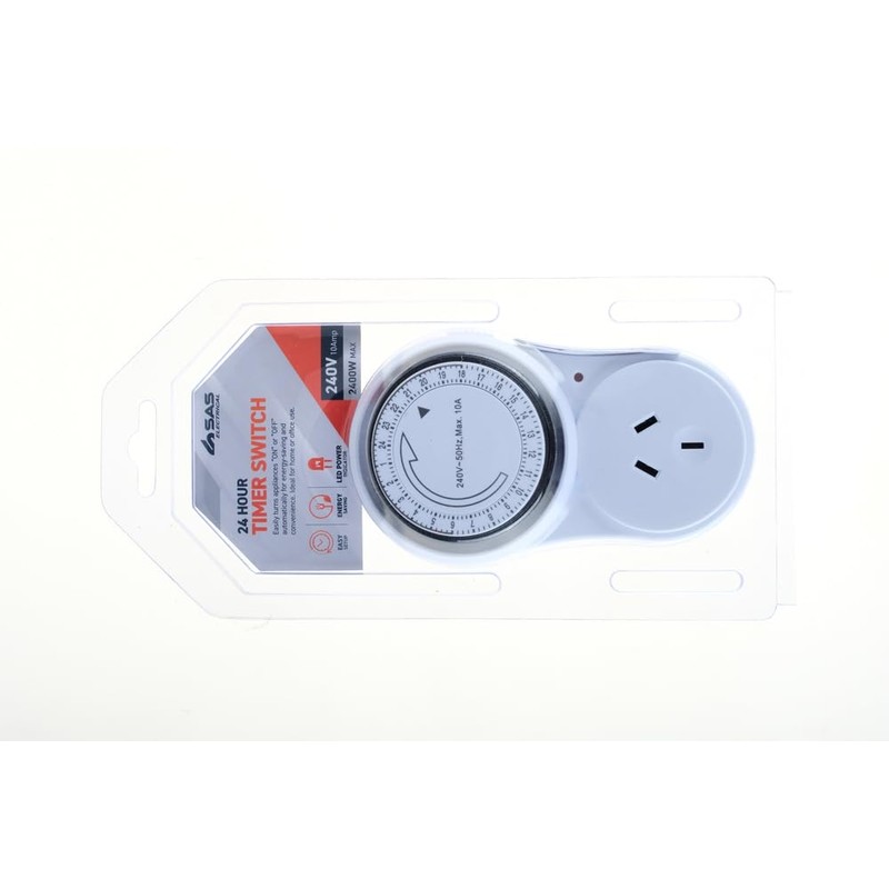 SAS Electrical 240V 10A 24-Hour Timer, White, 120 x 70
