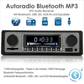 iFreGo Autoradio mit Bluetooth Freisprecheinrichtung, 1 DIN Bluetooth Radio Auto mit USB Anschluss/AUX/TF/MP3 Player,FM Autoradio Radio mit drahtloser Fernbedienung,Uhrzeit Anzeige,60WX4