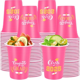 Funnymoom 100 Pcs Graduation Cups Class of 2025 Party Plastic Cups 12 oz Graduation Decorations Congrats Grad Disposable Tableware Hot Cold Drinks for School Supplies Festive Celebration(Pink)